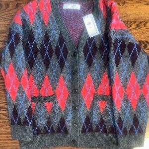 Primark Multicolor Argyle Knit Cardigan two front pockets